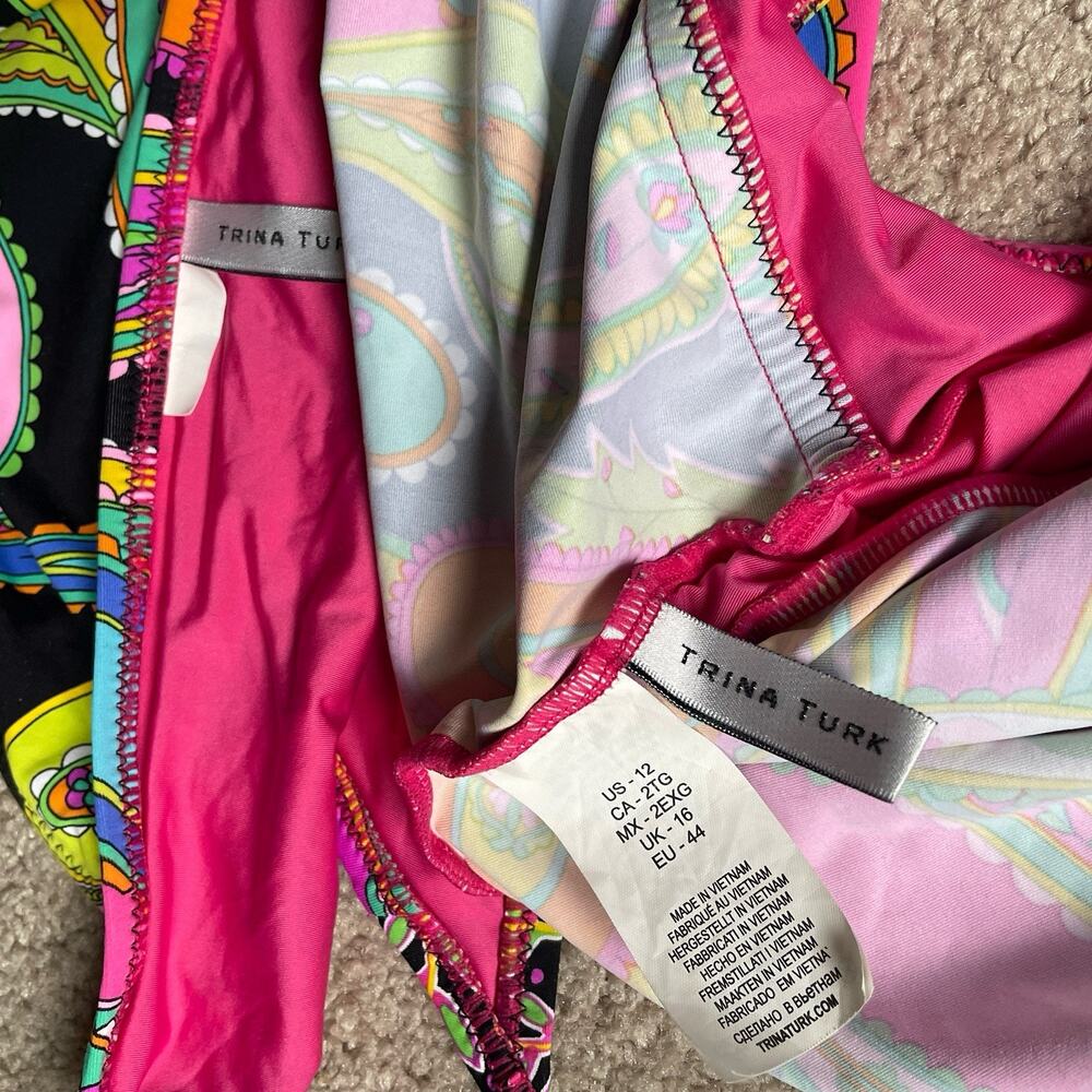 Trina Turk Tankini Sea Garden Paisley Black Multi String Bikini Bottom Sz 12 EUC - Picture 6 of 11